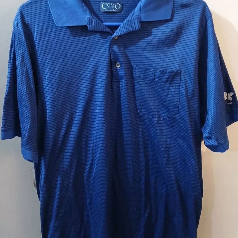 Como Sport Men's 100% Cotton Blue Striped Polo shirt Made In Italy L